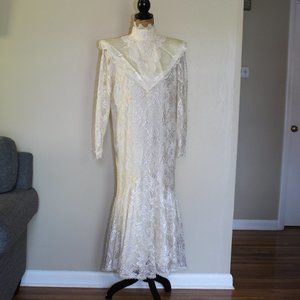 Vintage Jessica McClintock Bridal Ivory Lace Satin Wedding Dress Womens M/L